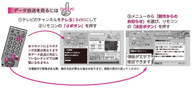 リモコンによりボタンの位置は異なります。データ放送に対応していないテレビではご覧になれません。