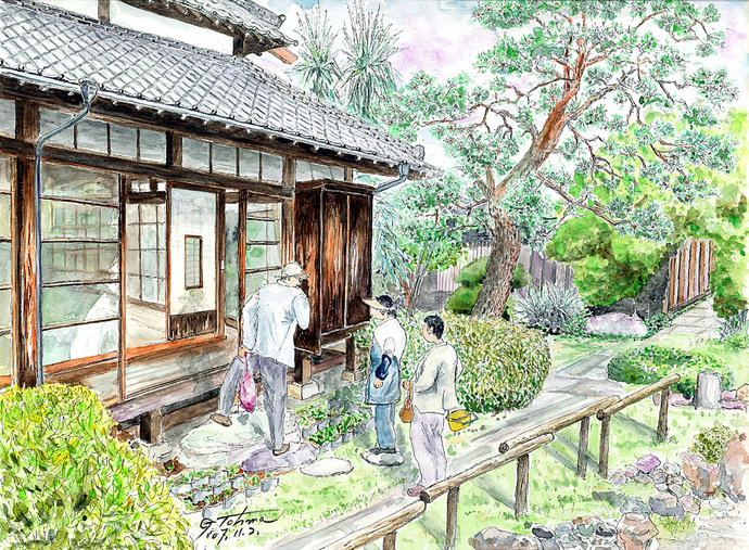 當摩 源一郎氏によって書かれた分館庭園の絵画