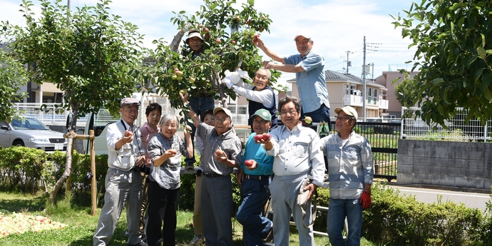 写真：収穫を終えたわらびりんごの会の皆さん