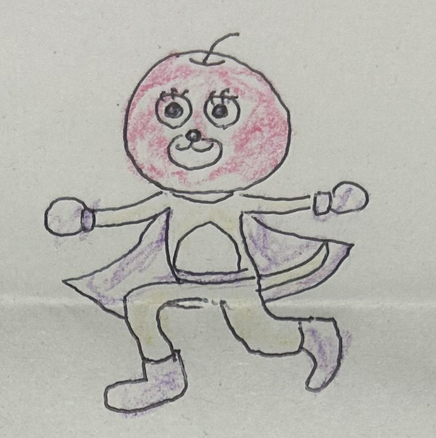 頭がりんごで顔がワラビーになっているヒーローのイラスト