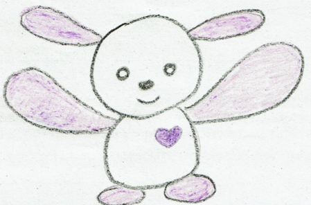 手と足と耳が紫色のビーグル風の犬のイラスト