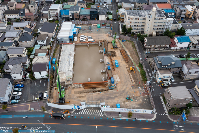 写真:新庁舎建設工事現場上空（令和3年9月末）