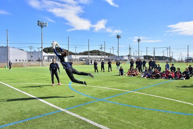 写真：選手からパスをもらってシュート！キーパーとの真剣勝負！（1）