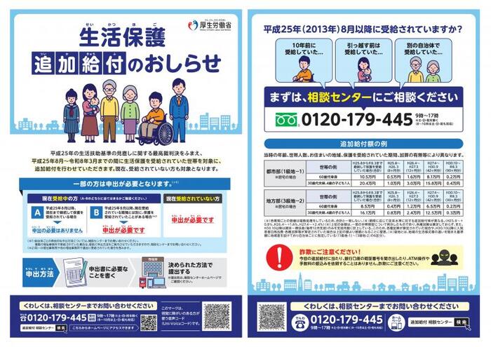 生活保護追加給付のお知らせ